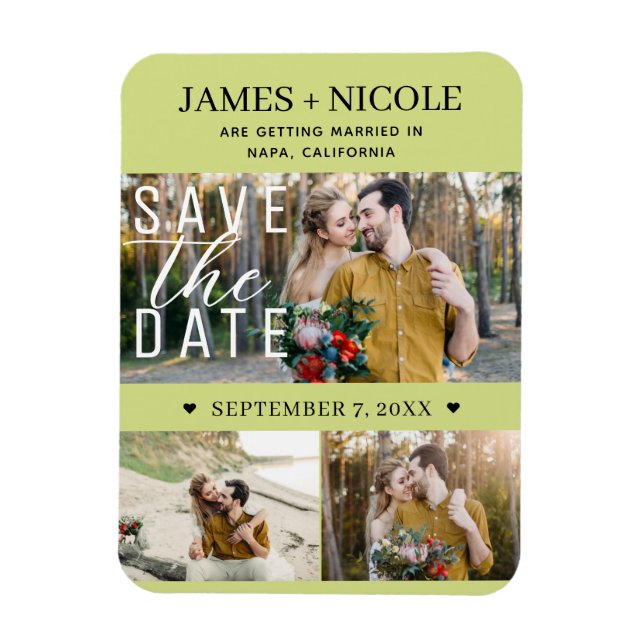 Modern Lemon Lime Save the Date Wedding 3 Photos Magnet (Vertical)