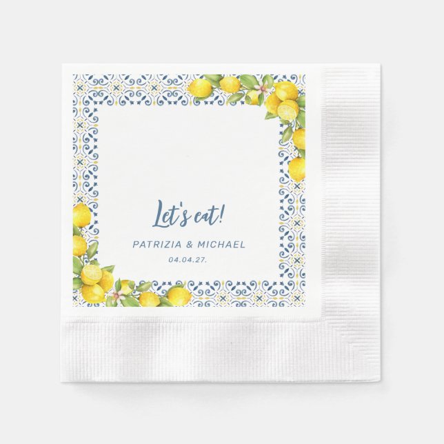  Modern Lemon Mediterranean Wedding  Napkin (Front)