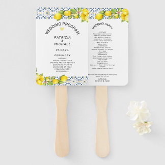 Modern Lemon Mediterranean Wedding  Program Hand Fan
