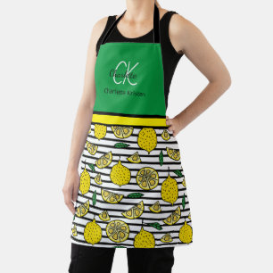Modern Lemon Pattern Monogram Name  Apron