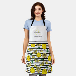 Modern Lemon Pattern Monogram Name  Apron