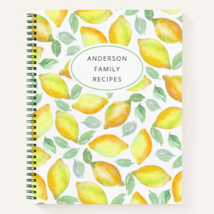 Modern Lemon Pattern Personalized Recipe Notebook