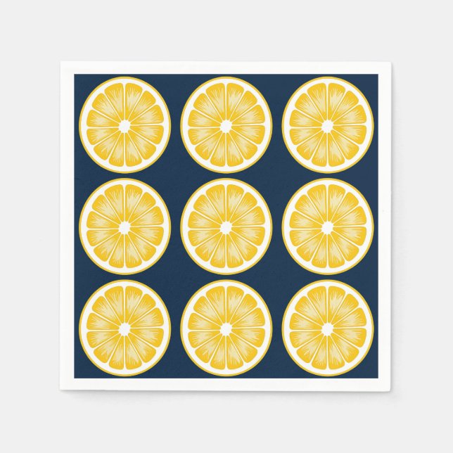 Modern Lemon Slice Navy Blue & Yellow  Napkin (Front)