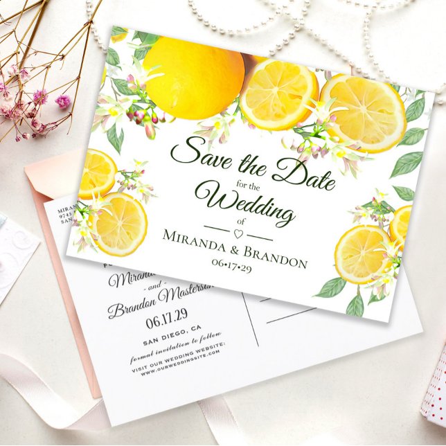 Modern Lemon Summer Wedding Save the Date Announcement Postcard (Creator Uploaded)