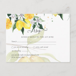 Modern Lemon Tree RSVP Wedding Postcard