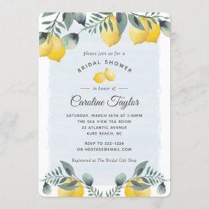Modern Lemon Watercolor Greenery Bridal Shower Invitation