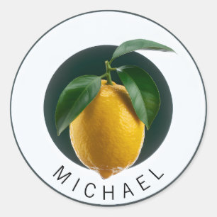Modern Lemon with Personalized Name Classic Round Sticker