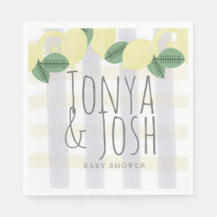 Modern Lemon Wreath Citrus Yellow Grey Napkin