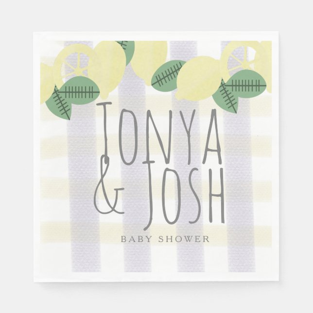 Modern Lemon Wreath Citrus Yellow Grey Napkin (Front)