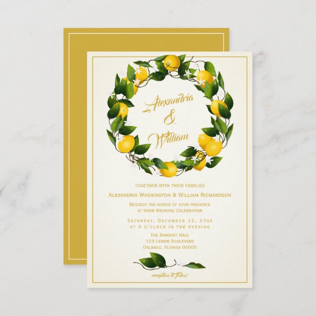 Modern Lemon Wreath Garden | Wedding Invitation (Front/Back)