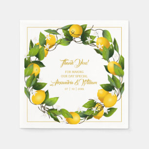 Modern Lemon Wreath Thank You   Wedding Napkin