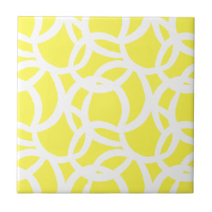 Modern Lemon Yellow and White Abstract Pattern Tile