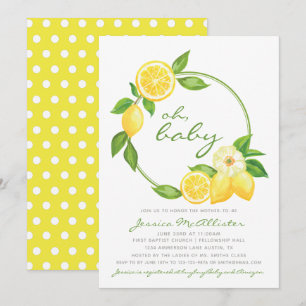 Modern Lemon Yellow Citrus Polkadot Baby Shower Invitation
