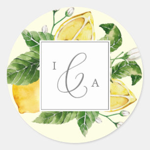 Modern Lemon Yellow Monogram Wedding Envelope Seal