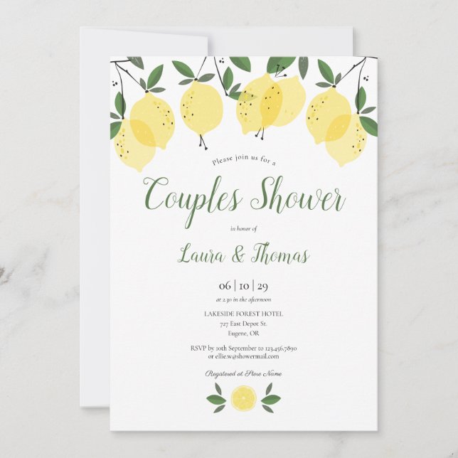 Modern Lemons Couples Wedding Bridal Shower Invitation (Front)