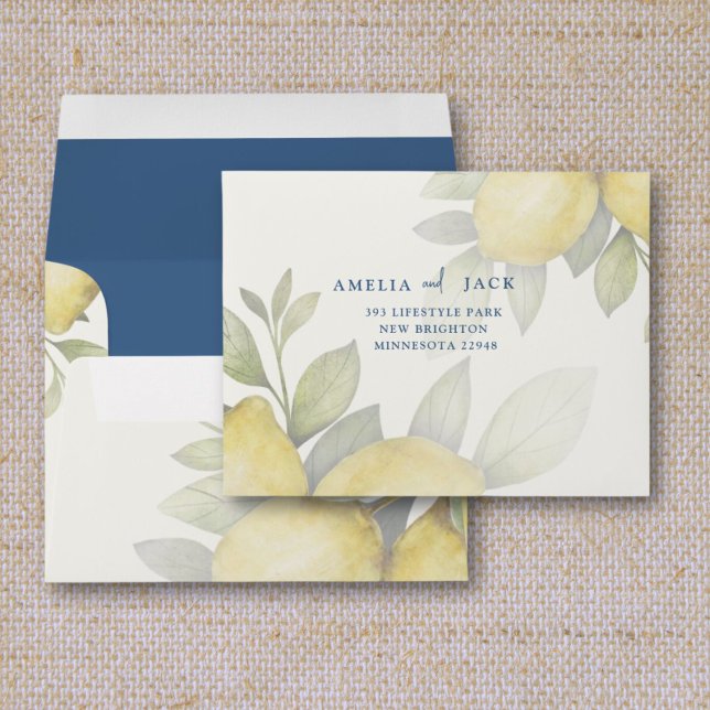 Modern Lemons & Foliage RSVP Wedding  Envelope (Creator Uploaded)