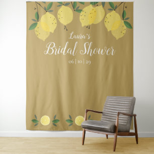 Modern Lemons Gold Bridal Shower Photo Backdrop Tapestry