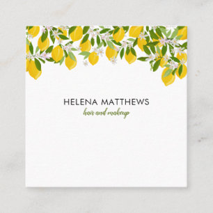 Modern Lemons Greenery Square Business Card