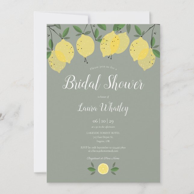 Modern Lemons Sage Green Bridal Shower Invitation (Front)