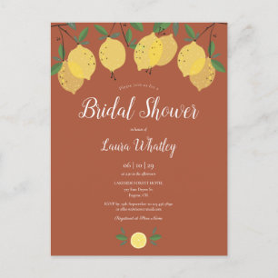 Modern Lemons Terracotta Bridal Shower Announcement Postcard