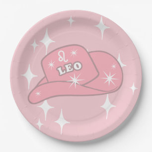 Modern Leo Zodiac Pink Cowgirl Hat Party   Paper Plate