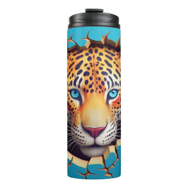 Modern Leopard 3D Animal Blue  Thermal Tumbler (Front)