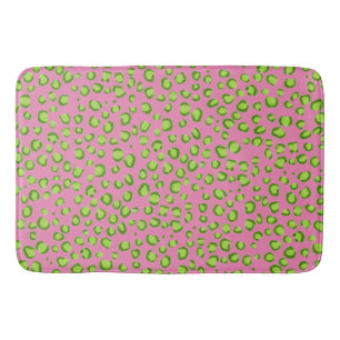 Modern Leopard Animal Print Pattern Green Pink Bath Mat