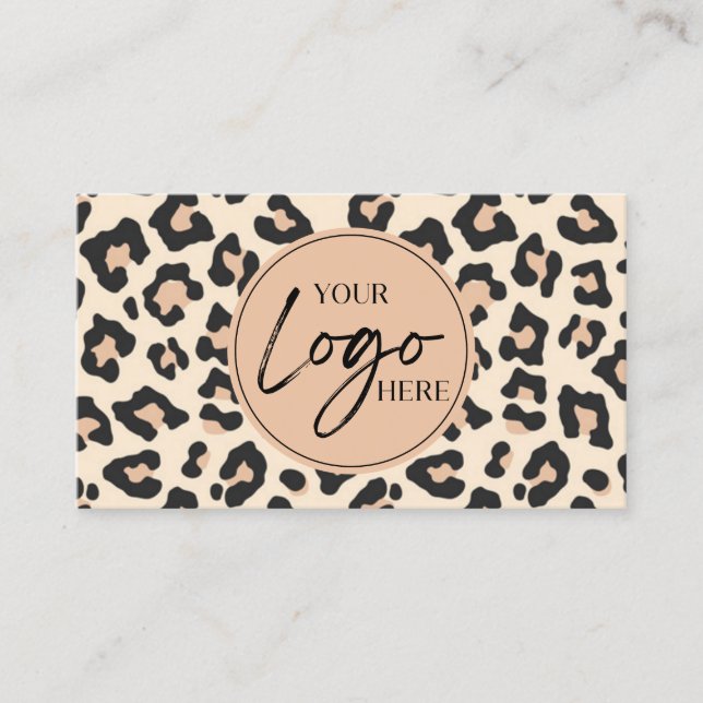 Modern Leopard Cheetah Custom Company Logo QR Code Business Card (Front)