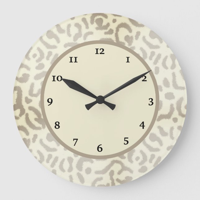 Modern Leopard Cheetah Print Chic Tan Brown Large Clock (Front)