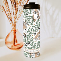 Modern Leopard Foliage Personalised Thermal Tumble