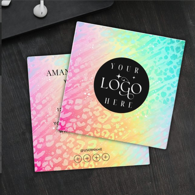Modern Leopard Glitter Professional Logo Square  Square Business Card (Creator Uploaded)