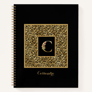 Modern Leopard Gold Personal Monogram Letter C Notebook