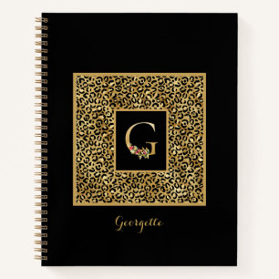 Modern Leopard Gold Personal Monogram Letter G Notebook