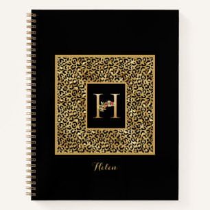 Modern Leopard Gold Personal Monogram Letter H Notebook