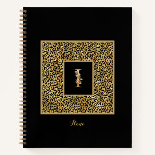 Modern Leopard Gold Personal Monogram Letter I Notebook