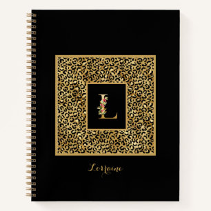 Modern Leopard Gold Personal Monogram Letter L Notebook