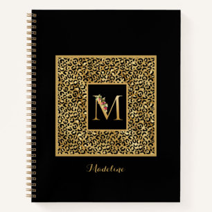 Modern Leopard Gold Personal Monogram Letter M Notebook
