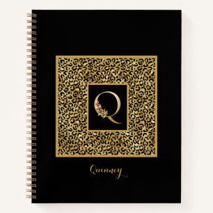 Modern Leopard Gold Personal Monogram Letter Q Notebook