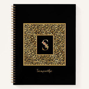 Modern Leopard Gold Personal Monogram Letter S Notebook