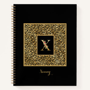Modern Leopard Gold Personal Monogram Letter X Notebook
