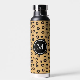 Modern Leopard Pattern and Monogram Water Bottle