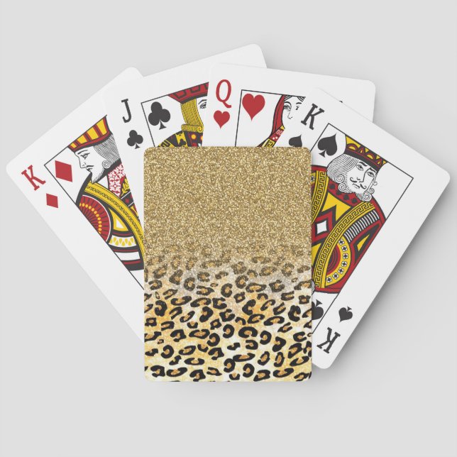  Modern Leopard Pattern Gold Glitter Ombre Playing Cards (Back)