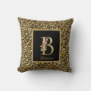 Modern Leopard Personalised Monogram B Initial Cushion