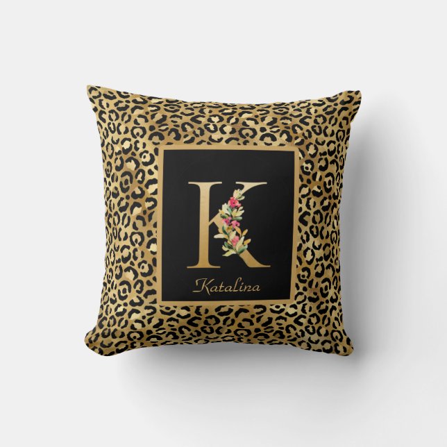 Modern Leopard Personalised Monogram K Initial Cushion (Front)