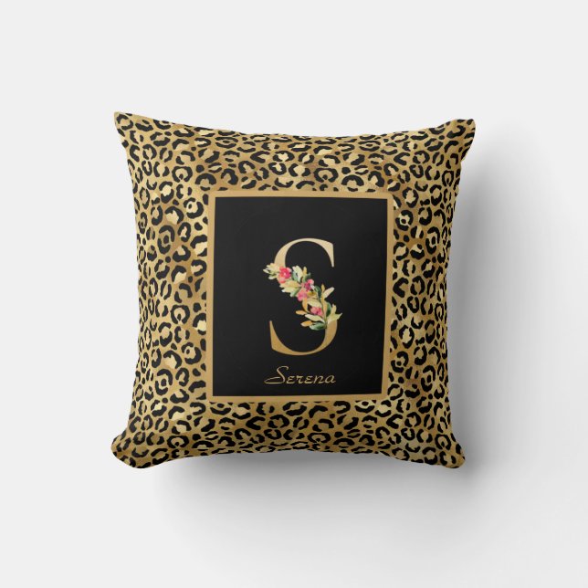 Modern Leopard Personalised Monogram S Initial Cushion (Front)