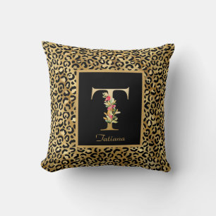 Modern Leopard Personalised Monogram T Initial Cushion