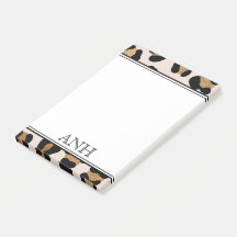 Modern Leopard Print Double Border Three Initial
