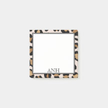 Modern Leopard Print Double Border Three Initial