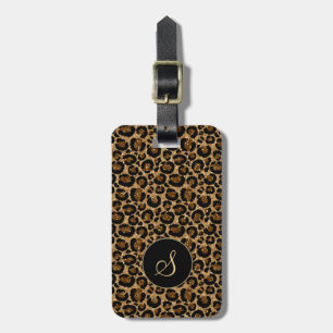 Modern Leopard print, glitters & custom monogram Luggage Tag