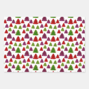 Modern Leopard Print Multi Colours Christmas Trees Wrapping Paper Sheet